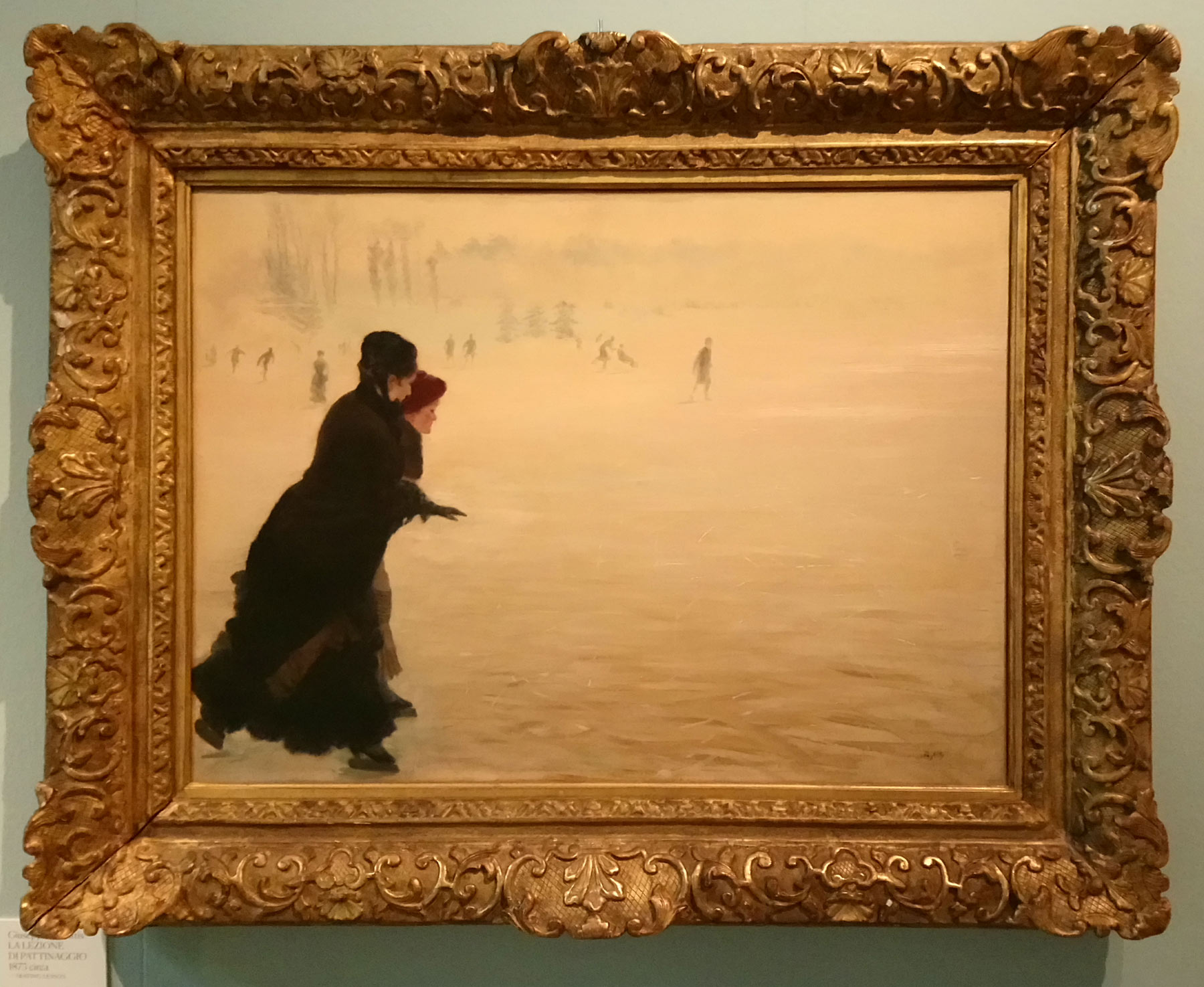 Giuseppe De Nittis, Lezione di pattinaggio (1875 circa; olio su tela, 54 x 73,7 cm; Milano, Galleria d'Arte Le Pleiadi)
