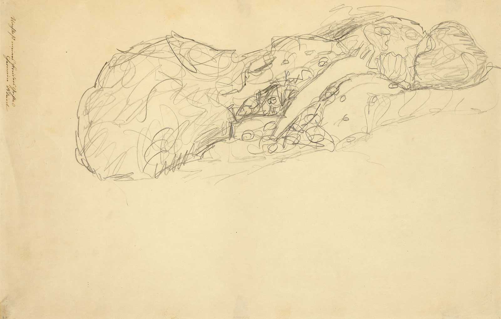 Gustav Klimt, Donna sdraiata sulla destra (1916-1917; matita su carta, 316 x 493 mm; Vienna, Galerie Sylvie Kovacek, Spiegelgasse)

