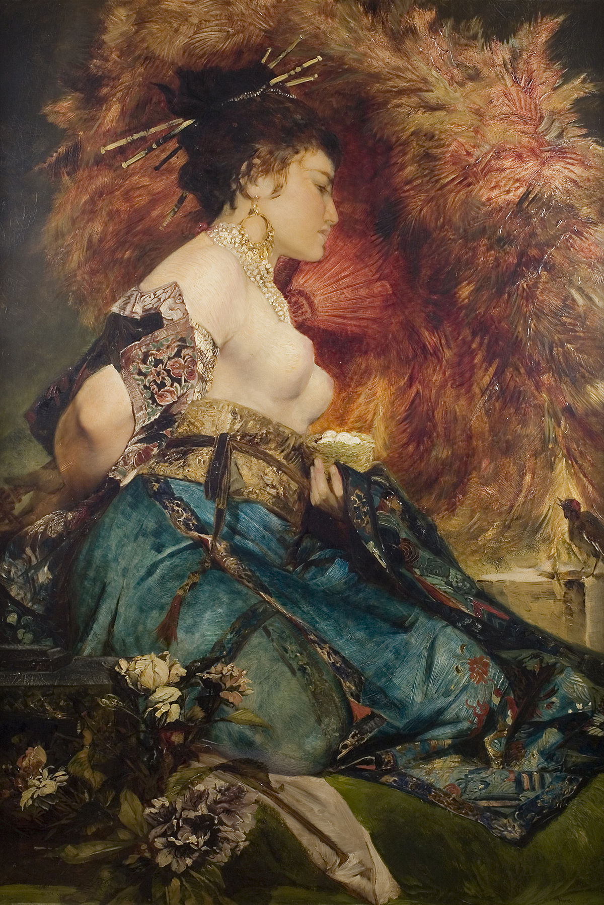 Hans Makart, Die Japanerin (1875; olio su pannello in legno di mogano, 141,5 x 92,5 cm; Linz, Oberösterreichisches Landesmuseum)
