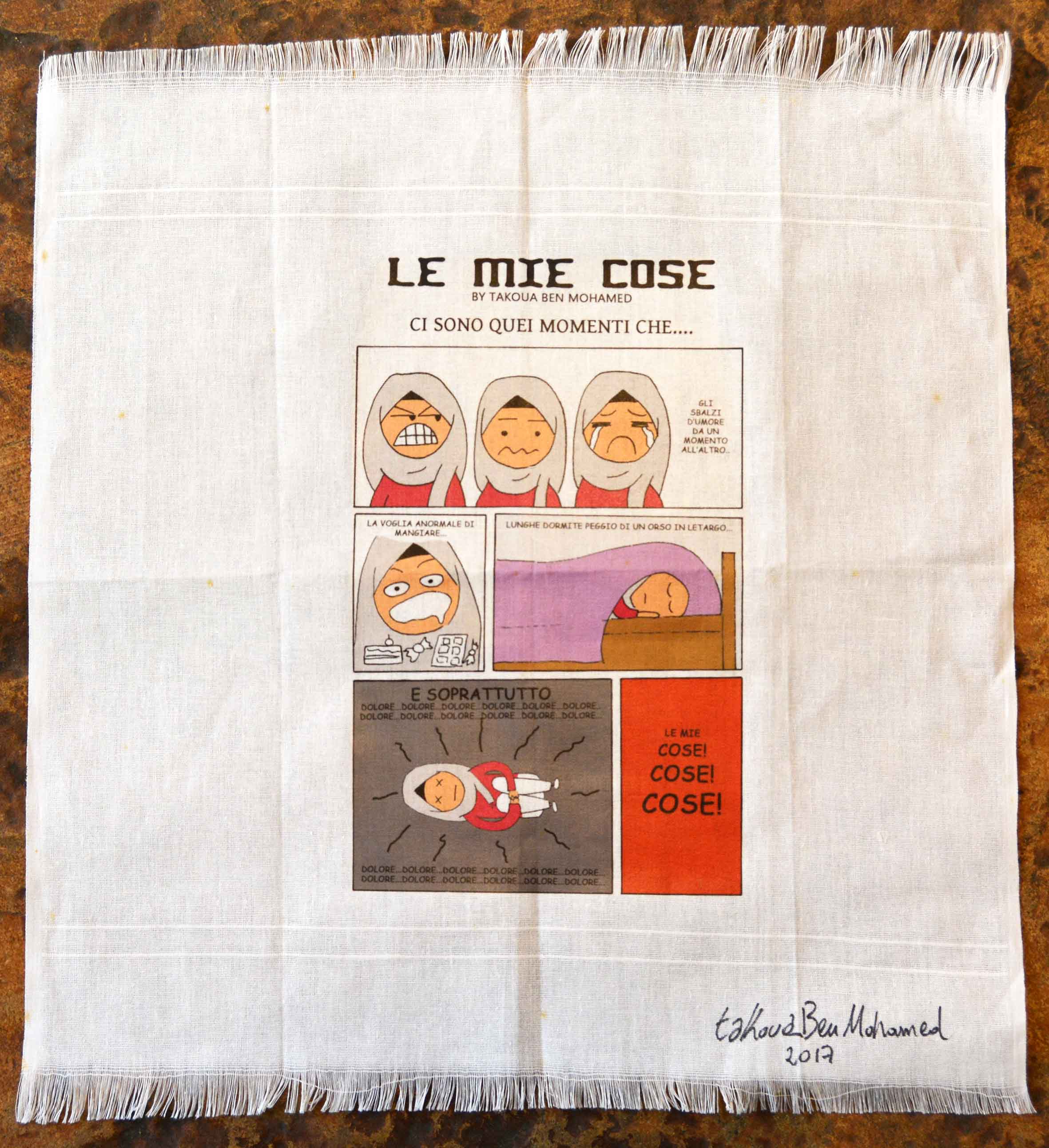 Takoua Ben Mohamed, Le mie cose (2017; pannolino, stampa, 48 x 44 cm)
