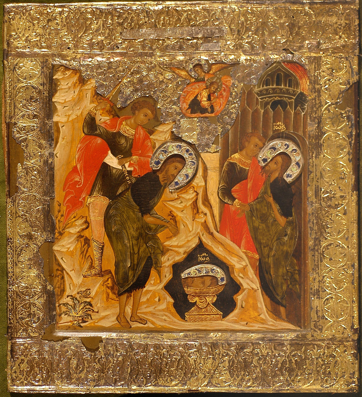 Bottega moscovita, San Giovanni battista decollato, (1590-1610 circa; tavola, argento dorati, smalti, 31,2 x 26 cm; Firenze, Gallerie degli Uffizi, inv. 1890 n. 9355)
