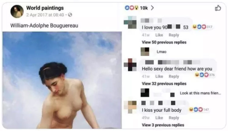 Il post col quadro di Bouguereau e i commenti degli utenti