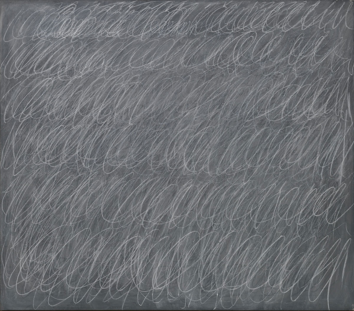 Cy Twombly, Senza titolo (1967; pittura a olio per interni e pastello a cera su tela, 127 x 170,2 cm; Fondazione Solomon R. Guggenheim, Collezione Hannelore B. e Rudolph B. Schulhof, lascito Hannelore B. Schulhof, 2012. / Solomon R. Guggenheim Foundation, New York, Hannelore B. and Rudolph B. Schulhof Collection, bequest of Hannelore B. Schulhof, 2012)
