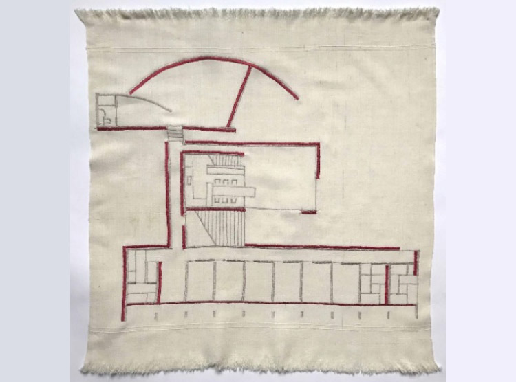 Elizabeth Aro, Ricamo di Tadao Ando (2000/2018; pannolino, fili da ricamo, 58 x 54 cm)
