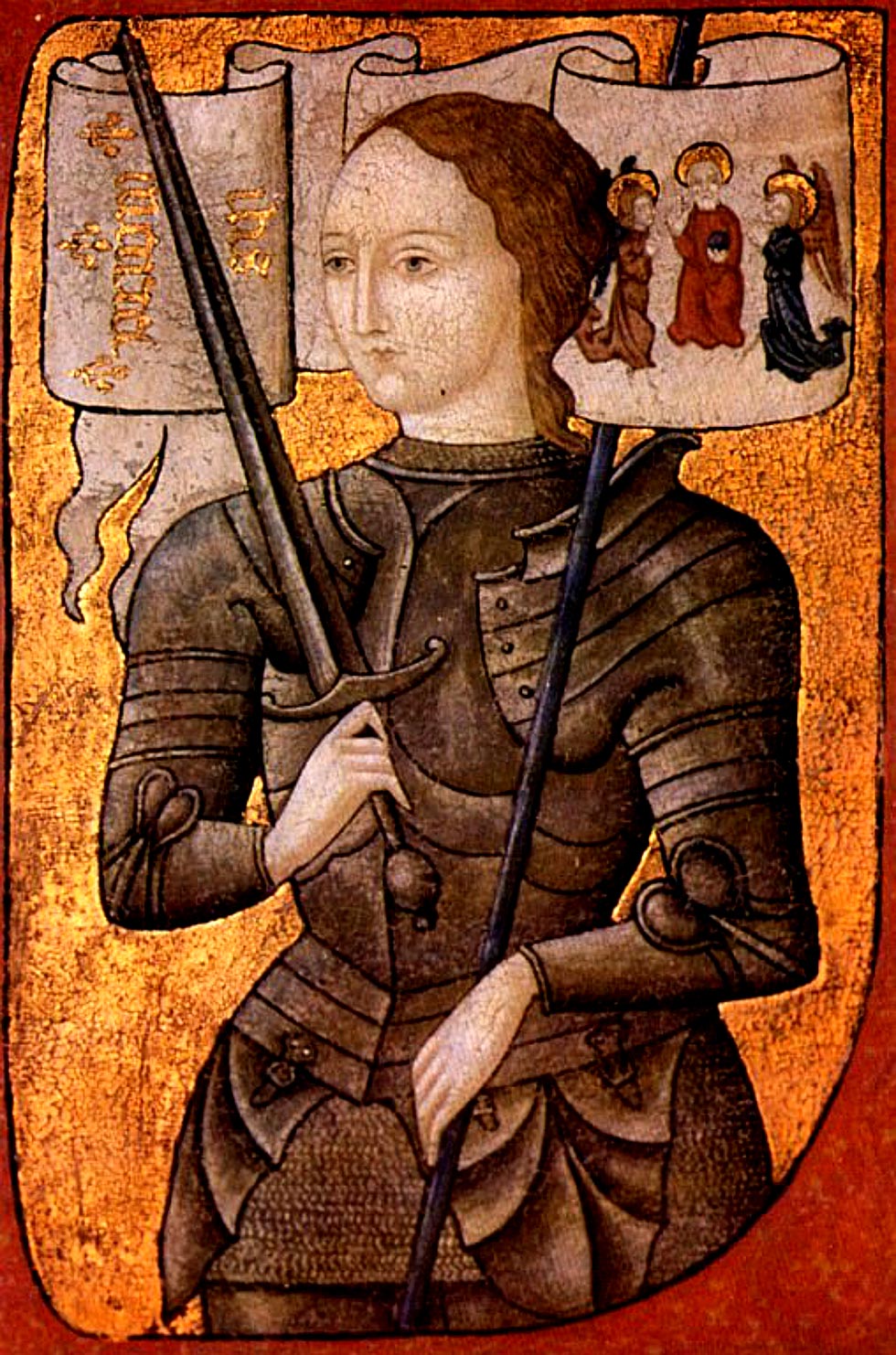 Miniatore francese del XV secolo, Giovanna d'Arco (1450-1500 circa; miniatura a olio su pergamena; Parigi, Archives Nationales) Miniatore francese del XV secolo, Giovanna d'Arco (1450-1500 circa; miniatura a olio su pergamena; Parigi, Archives Nationales)