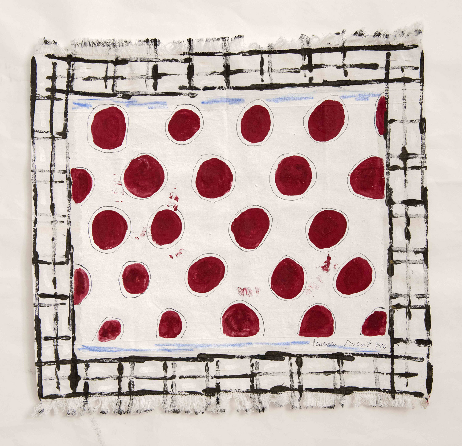 Isabella Ducrot, Il sangue è rosso (2016; pannolino, acrilico, 50 x 47 cm)
