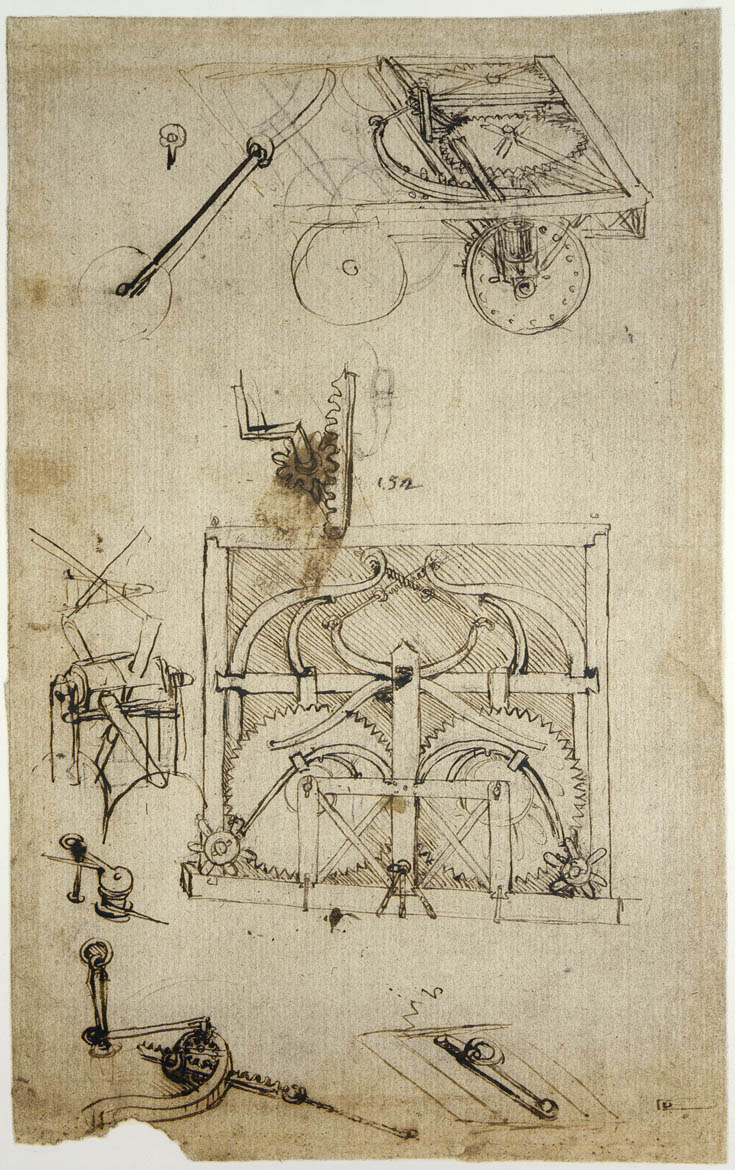 Leonardo da Vinci, Studi per il carro semovente (Codice Atlantico, c. 812r)
