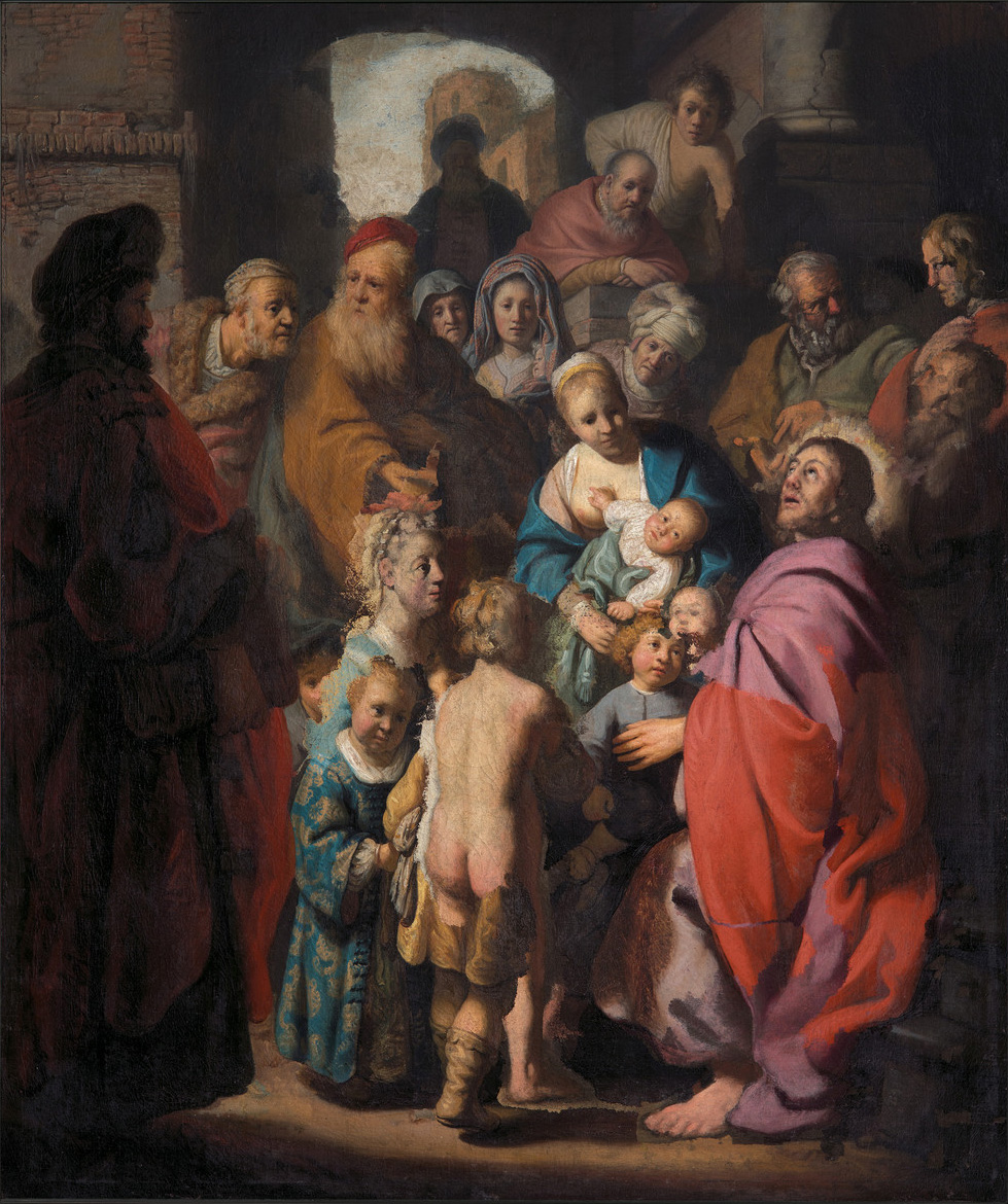 Rembrandt (attribué), Sinite parvulos venire ad me (vers 1627-1628 ; huile sur toile ; collection privée)