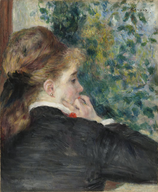 Pierre-Auguste Renoir, Pensierosa (La Songeuse) (1875; olio su carta applicata su tela, 46 x 38 cm; Richmond, Virginia Museum of Fine Arts, Collection of Mr. and Mrs. Paul Mellon, 83.47) © Virginia Museum of Fine Arts
