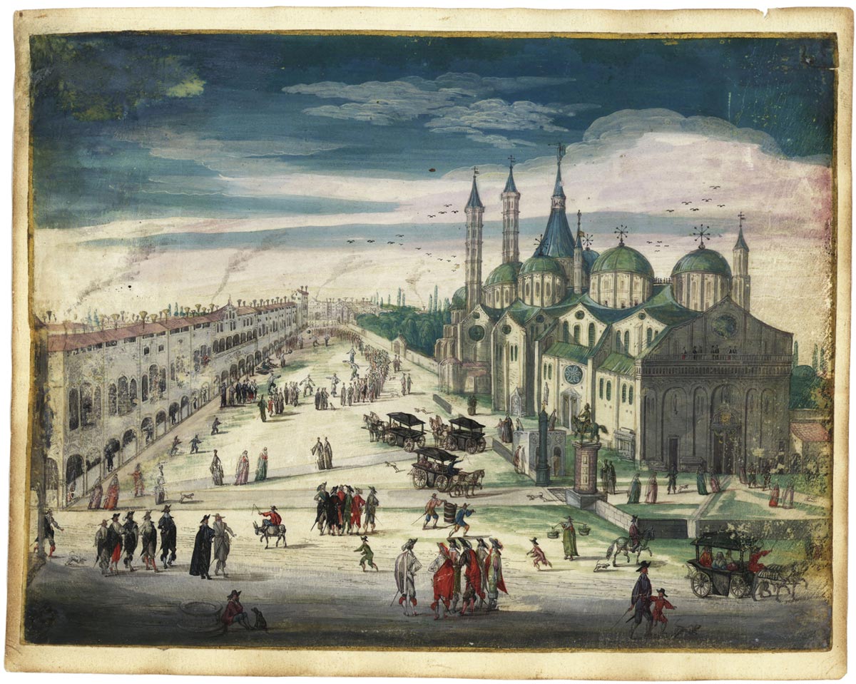 Anonimo, Basilica del Santo (XVII secolo; acquarello su carta, 130x163 mm; Padova, Complesso Antoniano)
