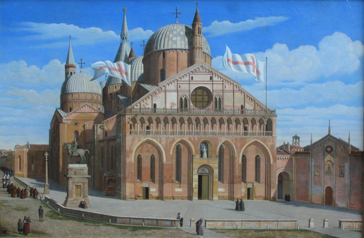 Antoine Marie Perrot, Veduta della basilica di Sant’Antonio di Padova (1842; olio su tela, 88,6 x 130,8 cm; Collezione privata Gianluca Paniz)
