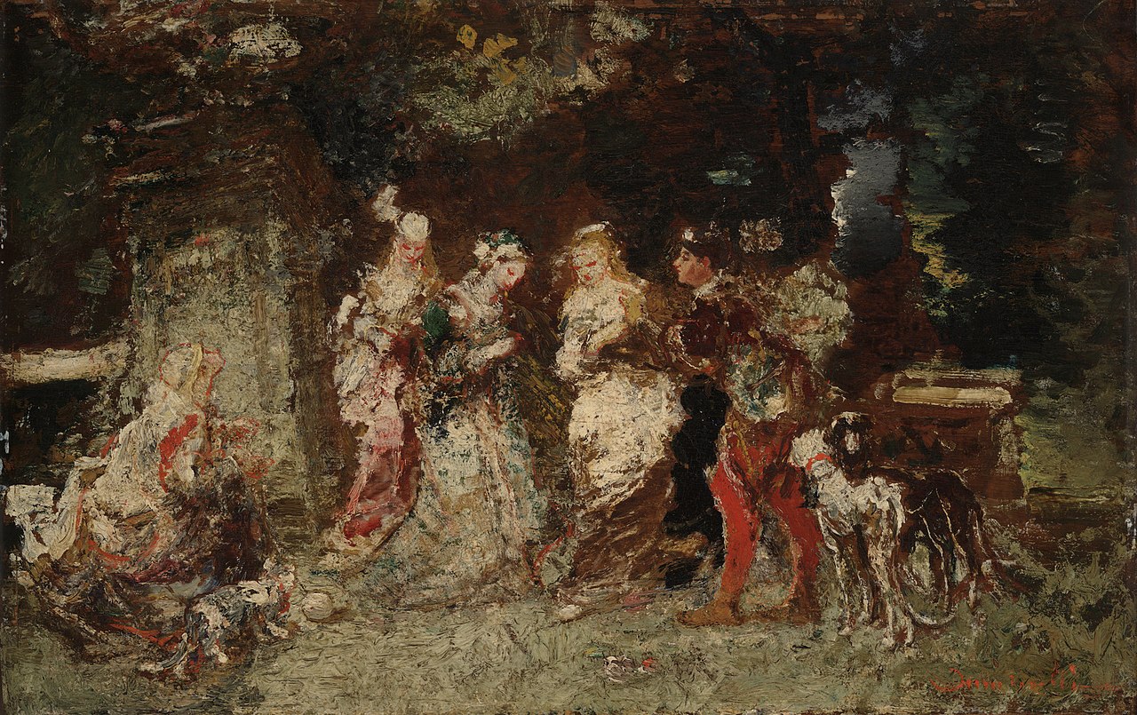 Adolphe Monticelli, Scena in un giardino (1875-1878 circa; olio su tavola, 39,4 x 61,9 cm; New Haven, Yale Art Gallery) Adolphe Monticelli, Scena in un giardino (1875-1878 circa; olio su tavola, 39,4 x 61,9 cm; New Haven, Yale Art Gallery)