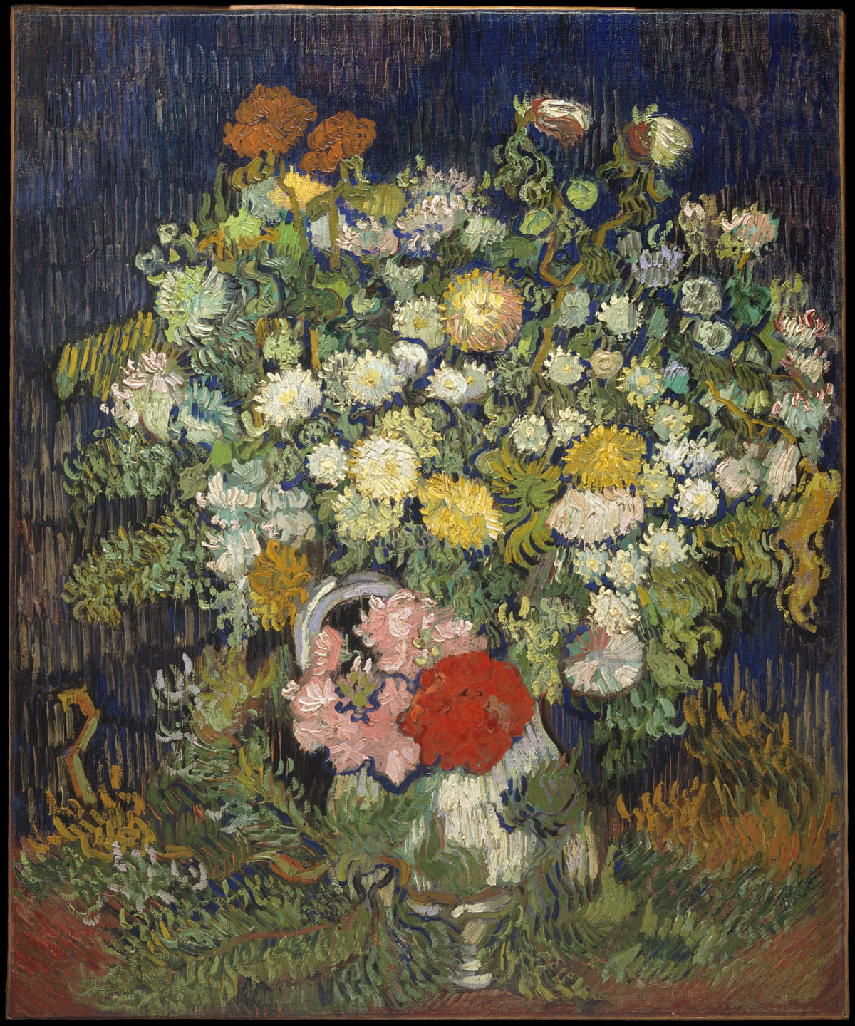 Vincent van Gogh, Bouquet di fiori in un vaso (1887?; olio su tela, 65,1 x 54 cm; New York, Metropolitan Museum) Vincent van Gogh, Bouquet di fiori in un vaso (1887?; olio su tela, 65,1 x 54 cm; New York, Metropolitan Museum)