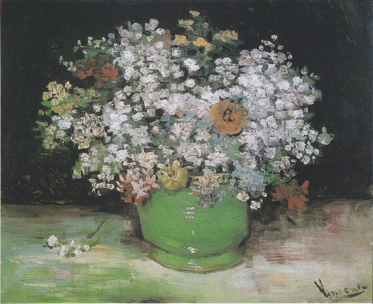Vincent van Gogh, Vaso con zinnie e altri fiori (1886; olio su tela, 50,2 x 61 cm; Ottawa, National Gallery of Canada) Vincent van Gogh, Vaso con zinnie e altri fiori (1886; olio su tela, 50,2 x 61 cm; Ottawa, National Gallery of Canada)