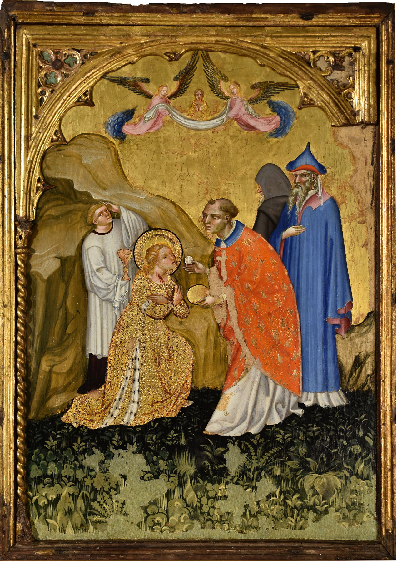 Jacobello del Fiore, Scene della vita di Santa Lucia – Lucia riceve l’Eucarestia (1410 circa; tempera e doratura su tavola, 60 x 80 cm; Fermo, Pinacoteca Civica, Palazzo dei Priori)
