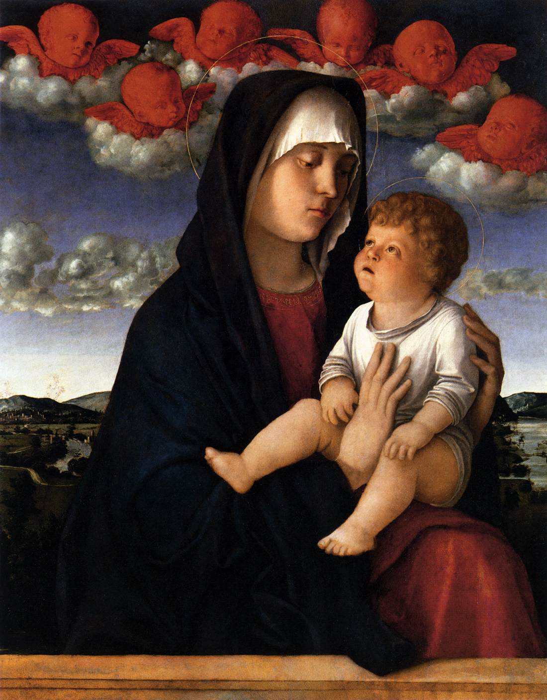 Giovanni Bellini, Madonna dei cherubini rossi (1485; olio su tavola, 77 x 60 cm; Venezia, Gallerie dell’Accademia) Giovanni Bellini, Madonna dei cherubini rossi (1485; olio su tavola, 77 x 60 cm; Venezia, Gallerie dell’Accademia)