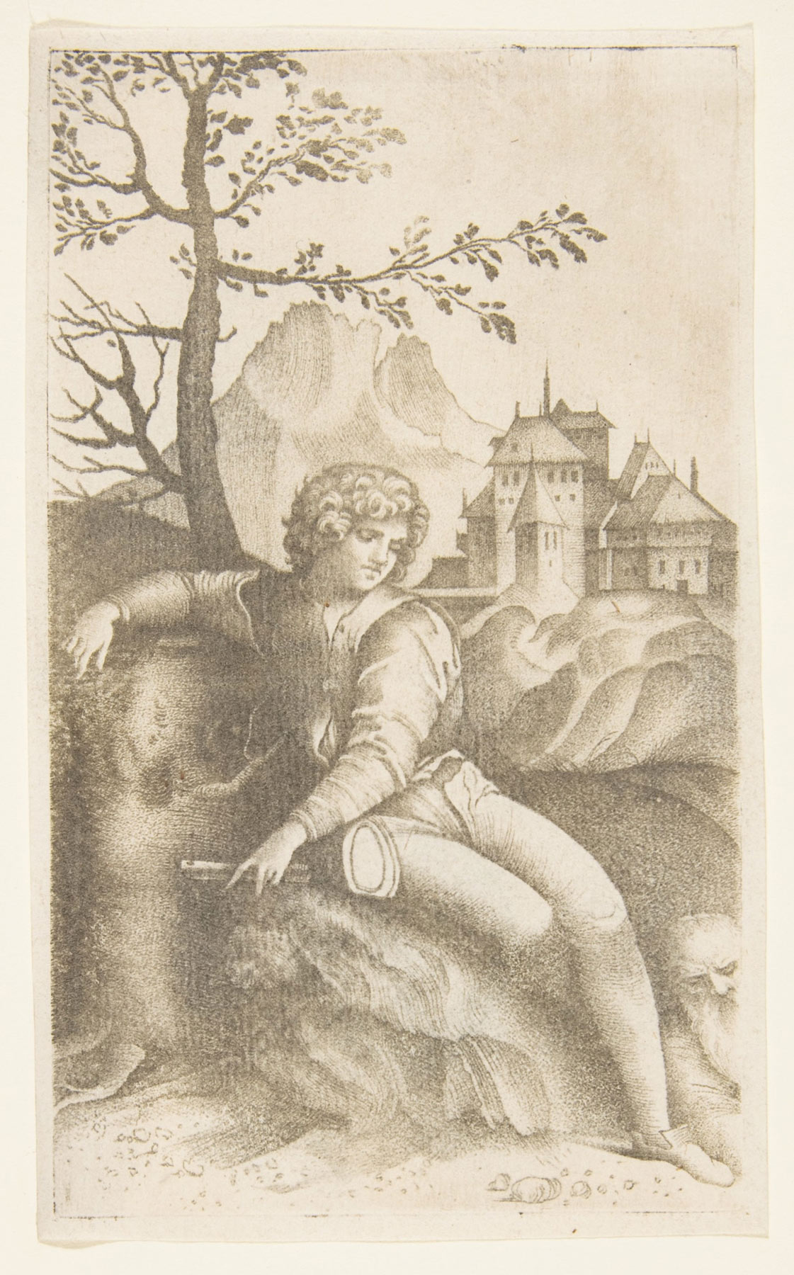 Giulio Campagnola (Padova, 1482 - dopo il 1515), Giovane pastore (1509-1512 circa; stampa, 138 x 83 mm; New York, The Metropolitan Museum) Giulio Campagnola (Padova, 1482 - dopo il 1515), Giovane pastore (1509-1512 circa; stampa, 138 x 83 mm; New York, The Metropolitan Museum)