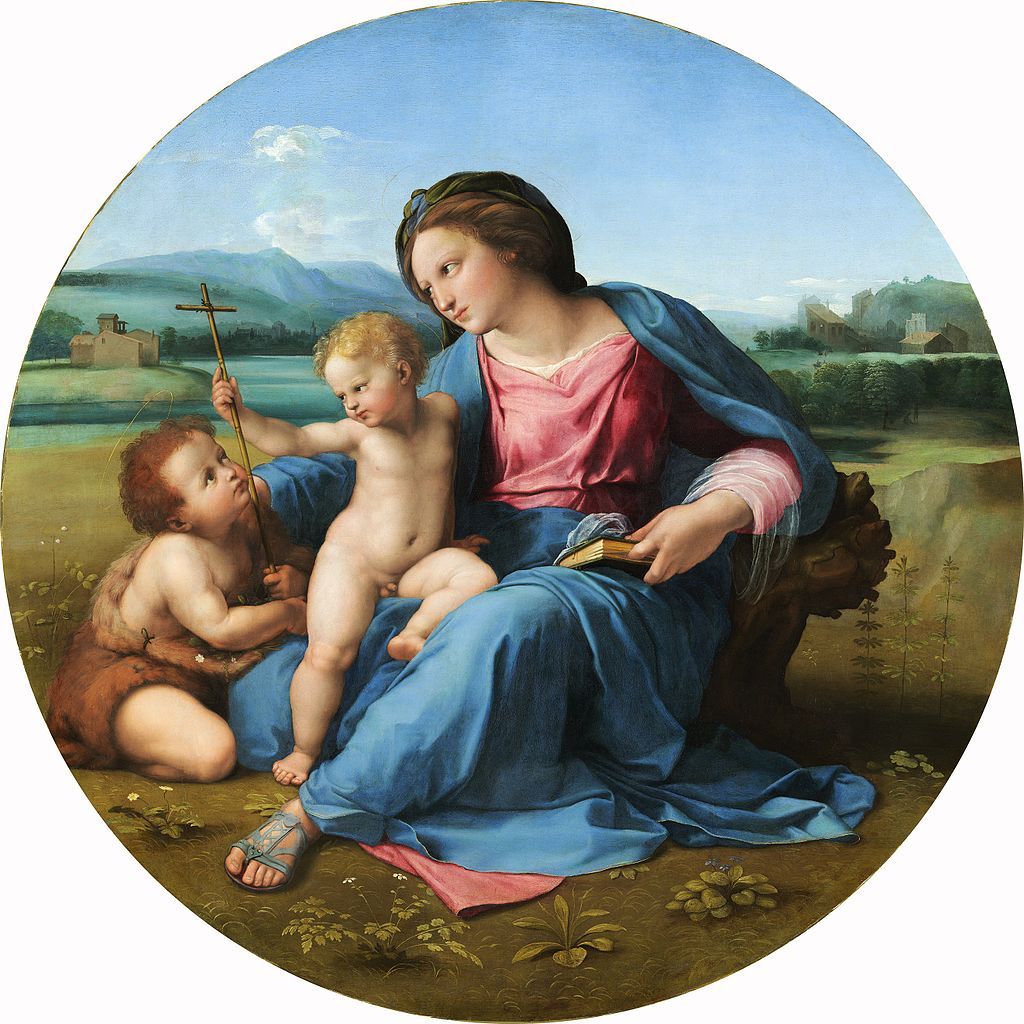 Raffaello Sanzio (Urbino, 1483 - Roma, 1520), Madonna d'Alba (1511 circa; olio su tavola trasportata su tela, diametro 98 cm; Washington, National Gallery) Raffaello Sanzio (Urbino, 1483 - Roma, 1520), Madonna d'Alba (1511 circa; olio su tavola trasportata su tela, diametro 98 cm; Washington, National Gallery)