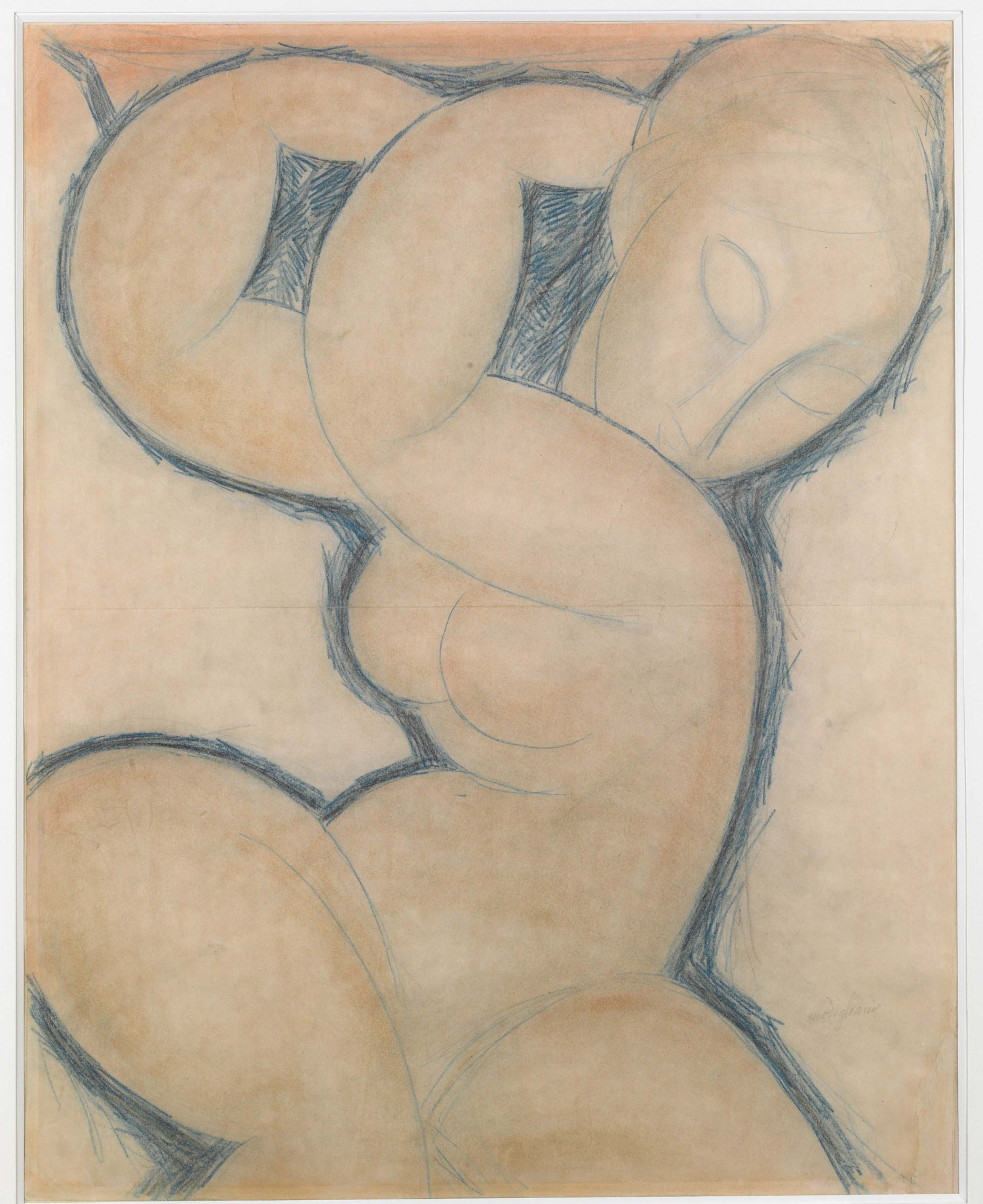 Amedeo Modigliani, Cariatide (bleue) (1913 circa; matita blu su carta, 56,5 x 45 cm; Collezione Jonas Netter)
 Amedeo Modigliani, Cariatide (bleue) (1913 circa; matita blu su carta, 56,5 x 45 cm; Collezione Jonas Netter)
