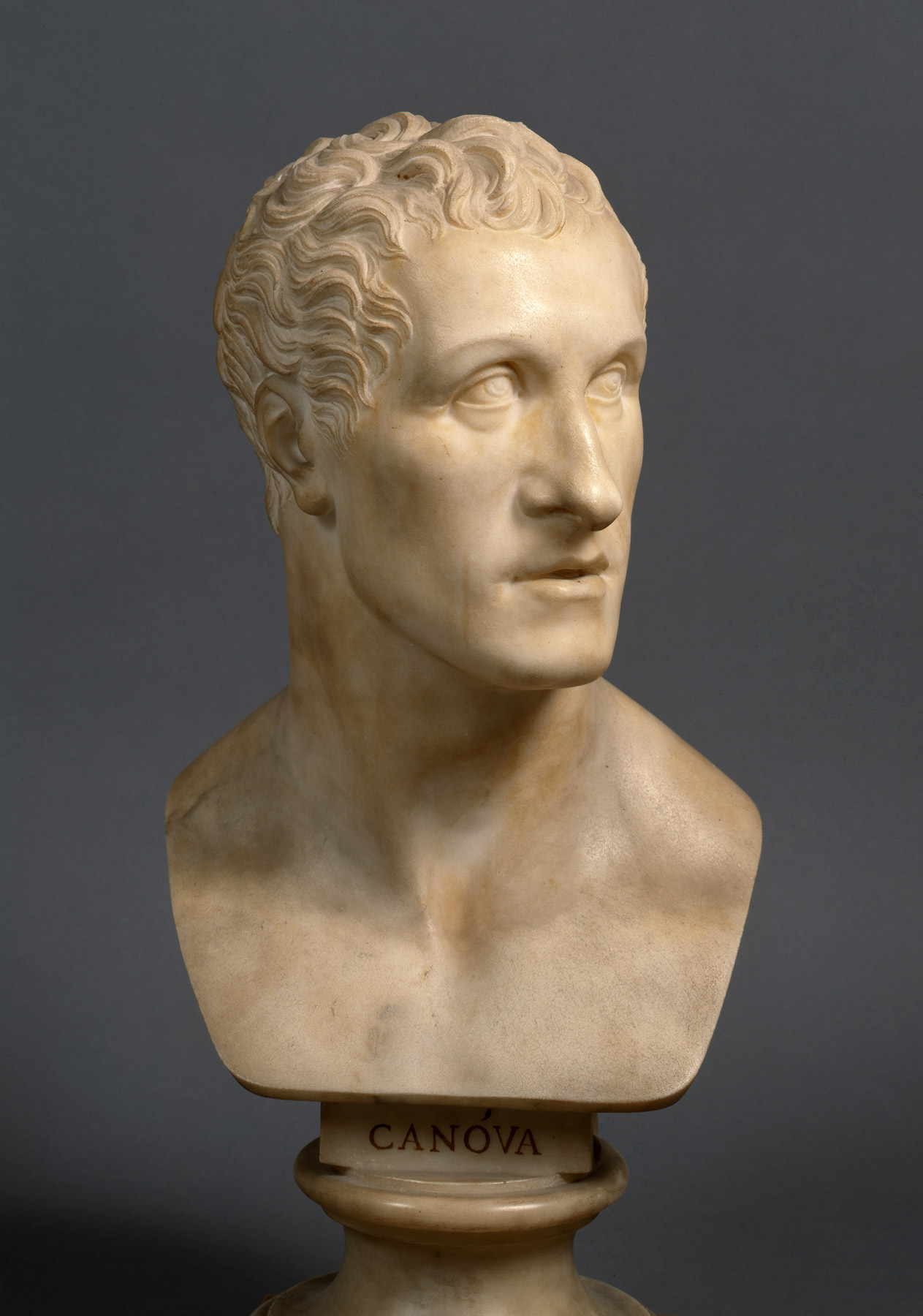 Antonio Canova, Busto di Antonio Canova (1832; marmo, 50,5 × 23 × 21 cm; Città del Vaticano, Musei Vaticani, inv. 15935) Antonio Canova, Busto di Antonio Canova (1832; marmo, 50,5 × 23 × 21 cm; Città del Vaticano, Musei Vaticani, inv. 15935)