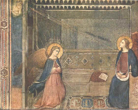 Seguace di Giotto, Annunciazione (1350 circa; affresco; Firenze, Santissima Annunziata)
