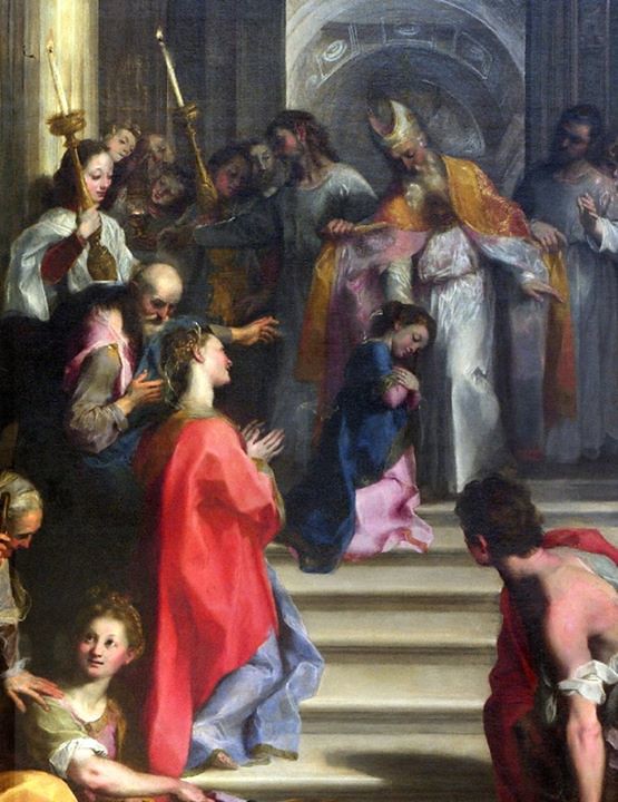 Federico Barocci, Presentazione della Vergine al Tempio, dettaglio (1593-1603; olio su tela, olio su tela, 383 × 247 cm; Roma, Chiesa Nuova)
