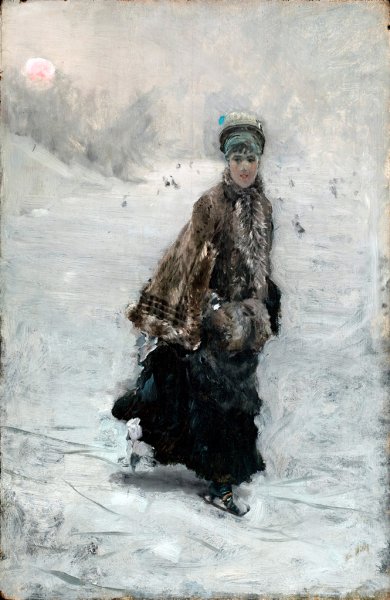 Giuseppe De Nittis, Léontine che pattina (1875 circa; olio su tavola, 55 x 37,5 cm; Collezione privata)
 Giuseppe De Nittis, Léontine che pattina (1875 circa; olio su tavola, 55 x 37,5 cm; Collezione privata)