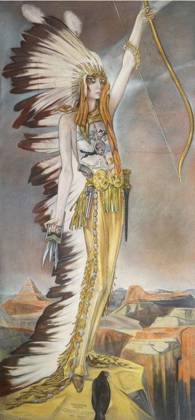 Alberto Martini, La marchesa Casati come arciere selvaggio (Grand Canyon) (1927; pastello su carta, 300 x 140 cm; Collezione privata Audouy)
