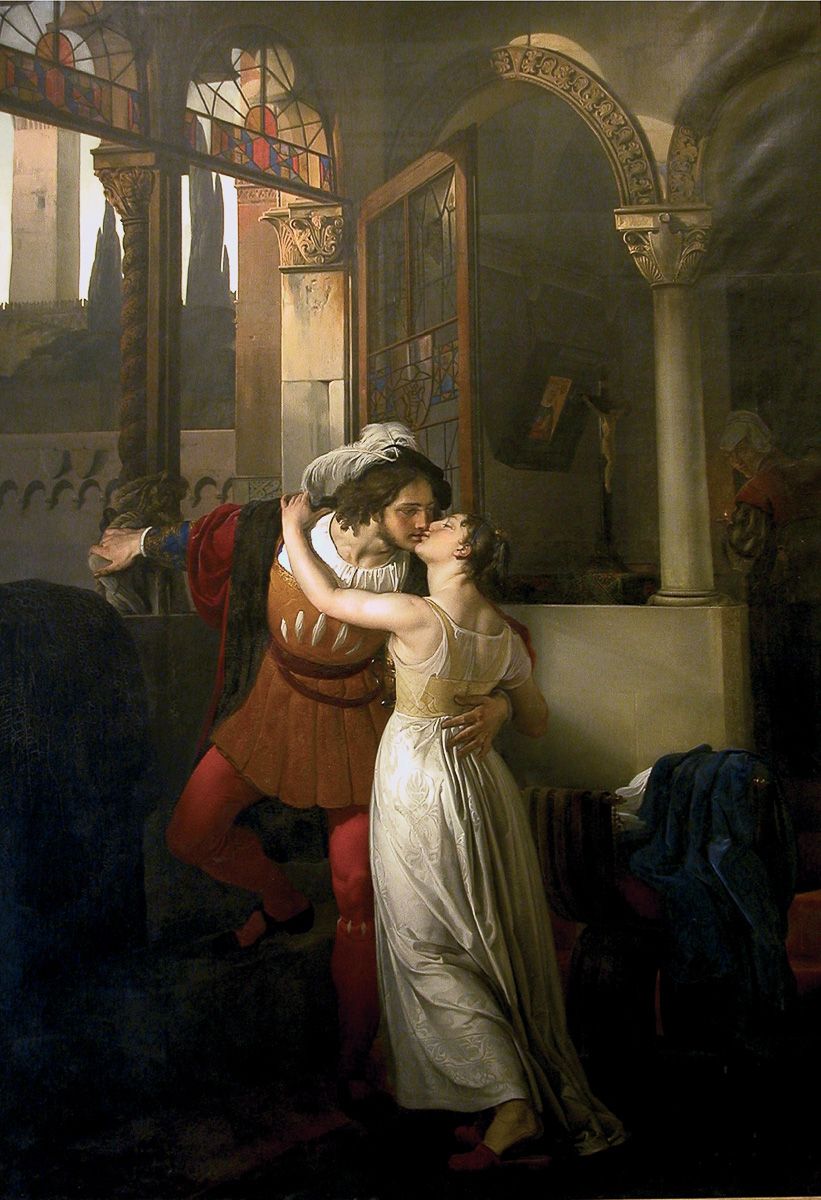 Francesco Hayez, L’ultimo bacio dato da Giulietta a Romeo (1823; olio su tela, 291 x 201,8 cm; Tremezzina, Villa Carlotta, Museo e Giardino Botanico)
