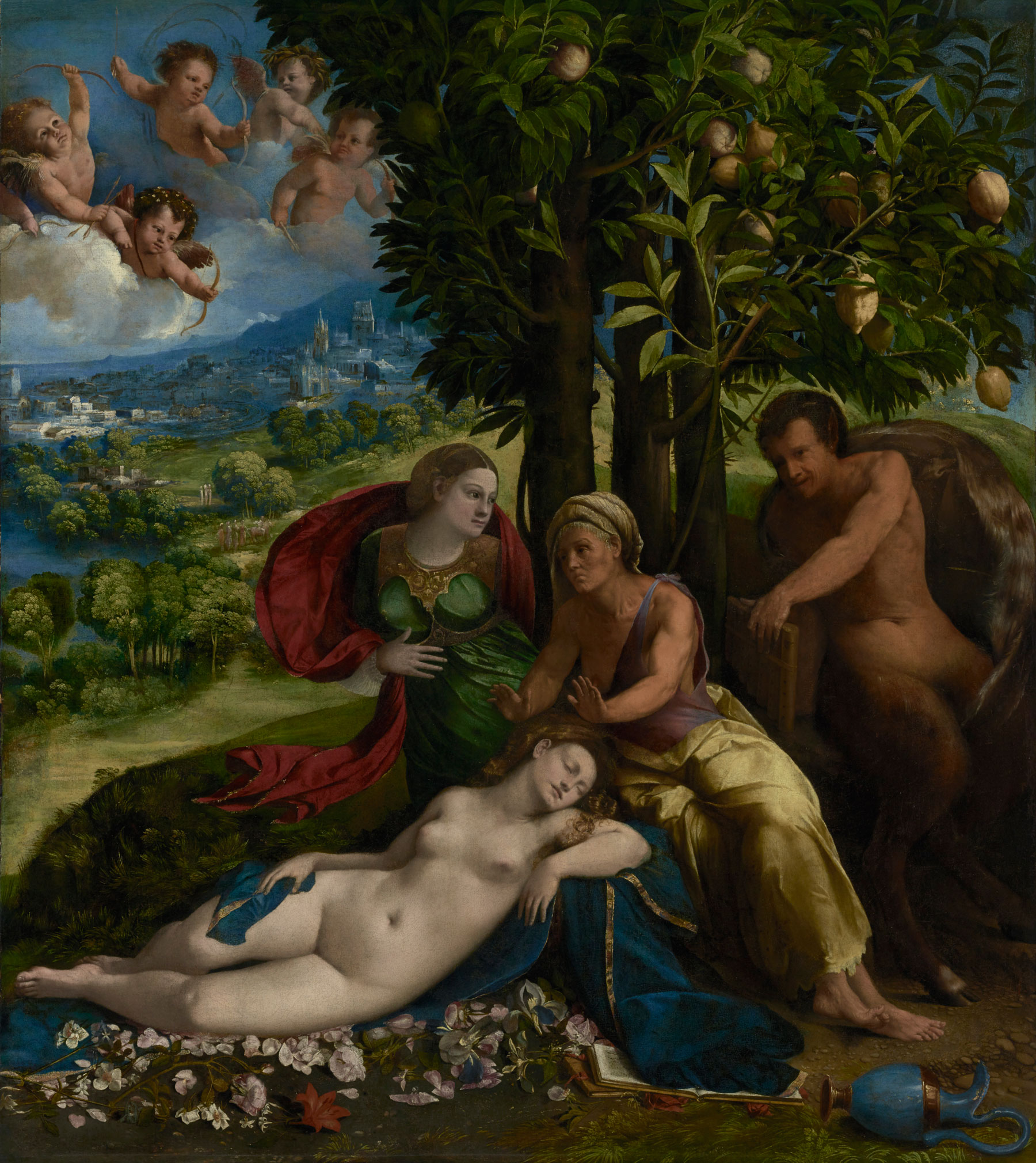 Dosso Dossi, Pan e la ninfa (1524 circa; olio su tela, 163,8 x 145,4 cm; Los Angeles, J. Paul Getty Museum)
