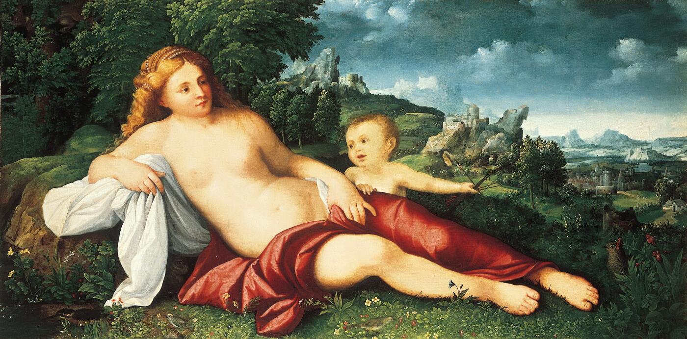 Palma il Vecchio, Venere e Cupido in un paesaggio (1515 circa; olio su tela, 88,9 x 167 cm; Pasadena, Norton Simon Museum)
