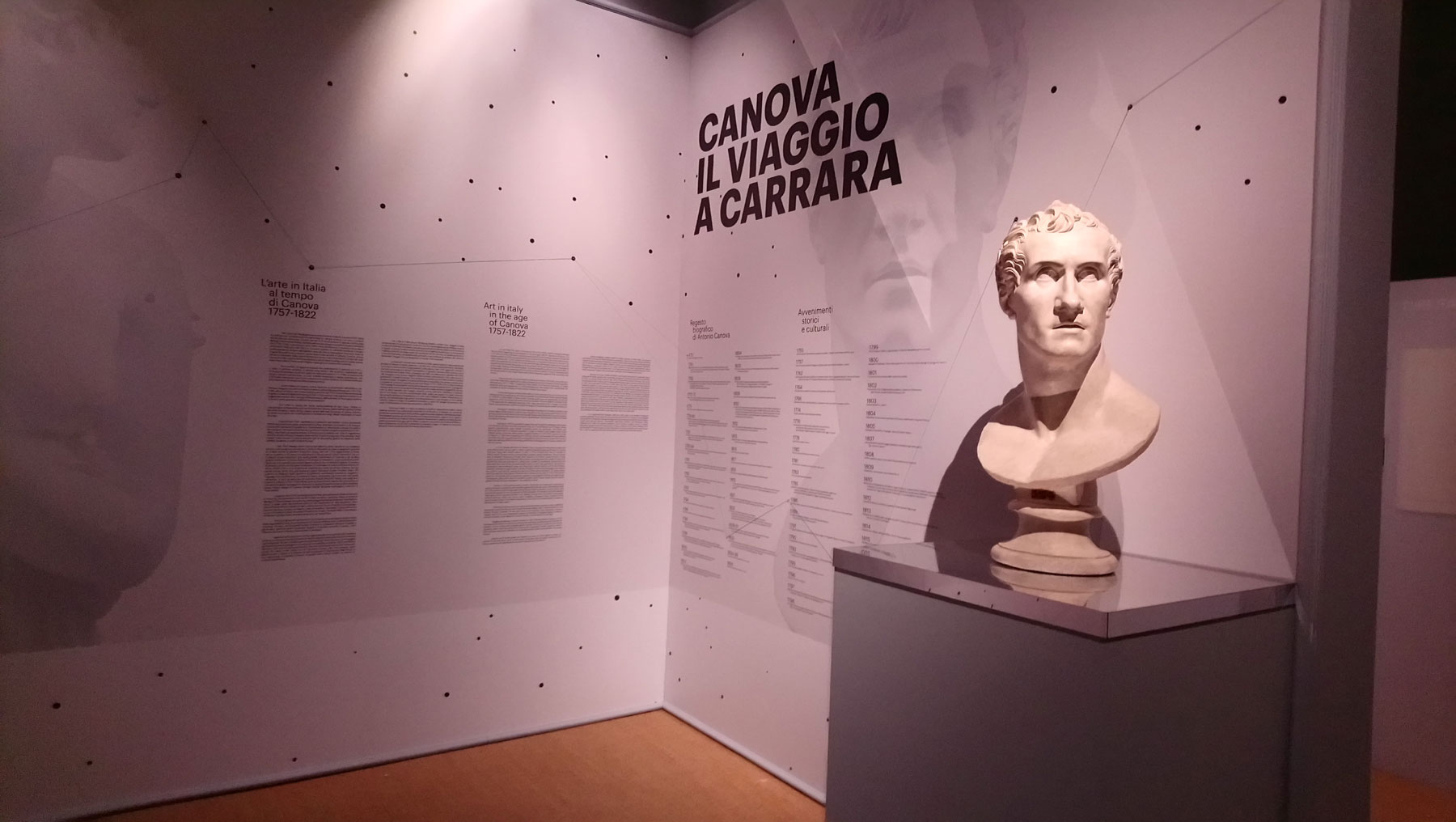 Inizio di mostra col gesso dell'autoritratto di Canova
