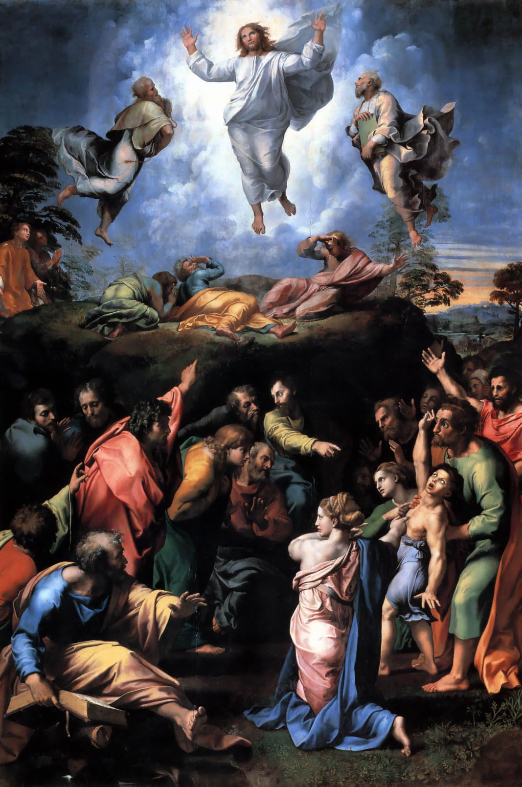 Raphael, Transfiguration (1518-1520; tempera grassa on panel, 410 x 279 cm; Vatican City, Vatican Museums, Pinacoteca Vaticana)