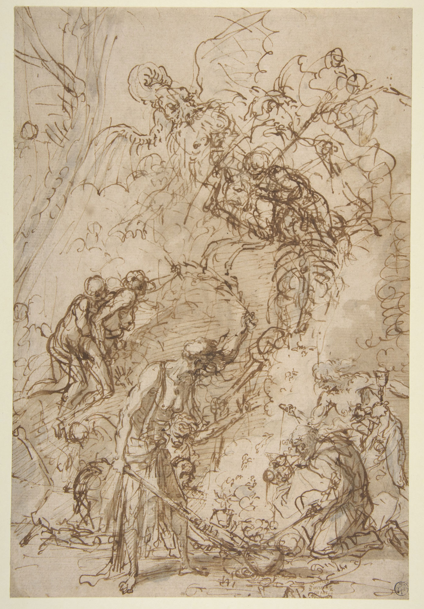 Salvator Rosa, Sabba di streghe (1640-1649 circa; penna e inchiostro marrone e acquarellature marroni su carta, 272 x 184 mm; New York, Metropolitan Museum) Salvator Rosa, Sabba di streghe (1640-1649 circa; penna e inchiostro marrone e acquarellature marroni su carta, 272 x 184 mm; New York, Metropolitan Museum)
