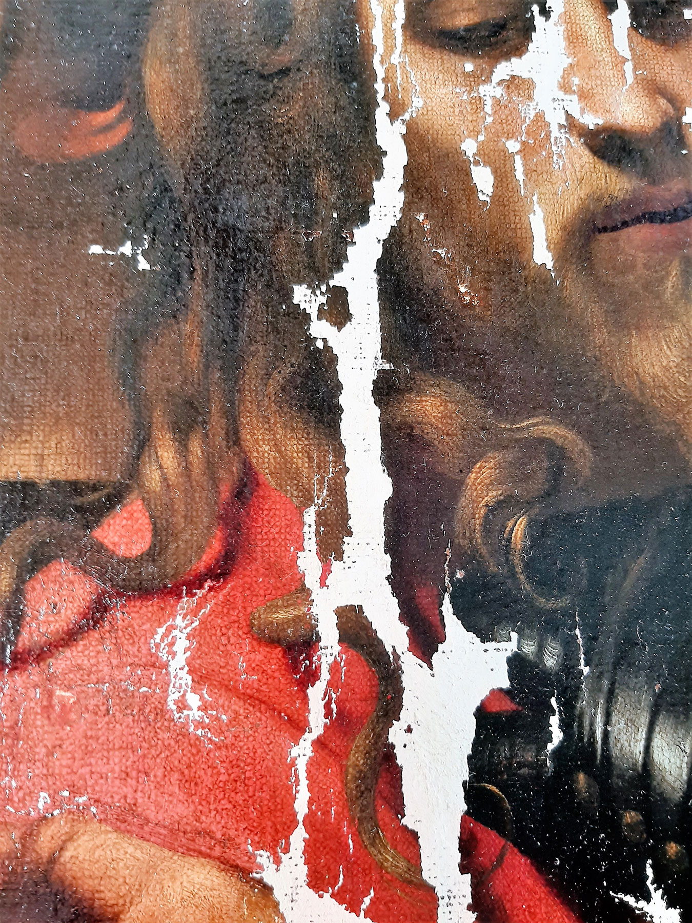 Da Caravaggio, Cattura di Cristo, dettaglio del dipinto durante il restauro (febbraio 2020)
 Da Caravaggio, Cattura di Cristo, dettaglio del dipinto durante il restauro (febbraio 2020)