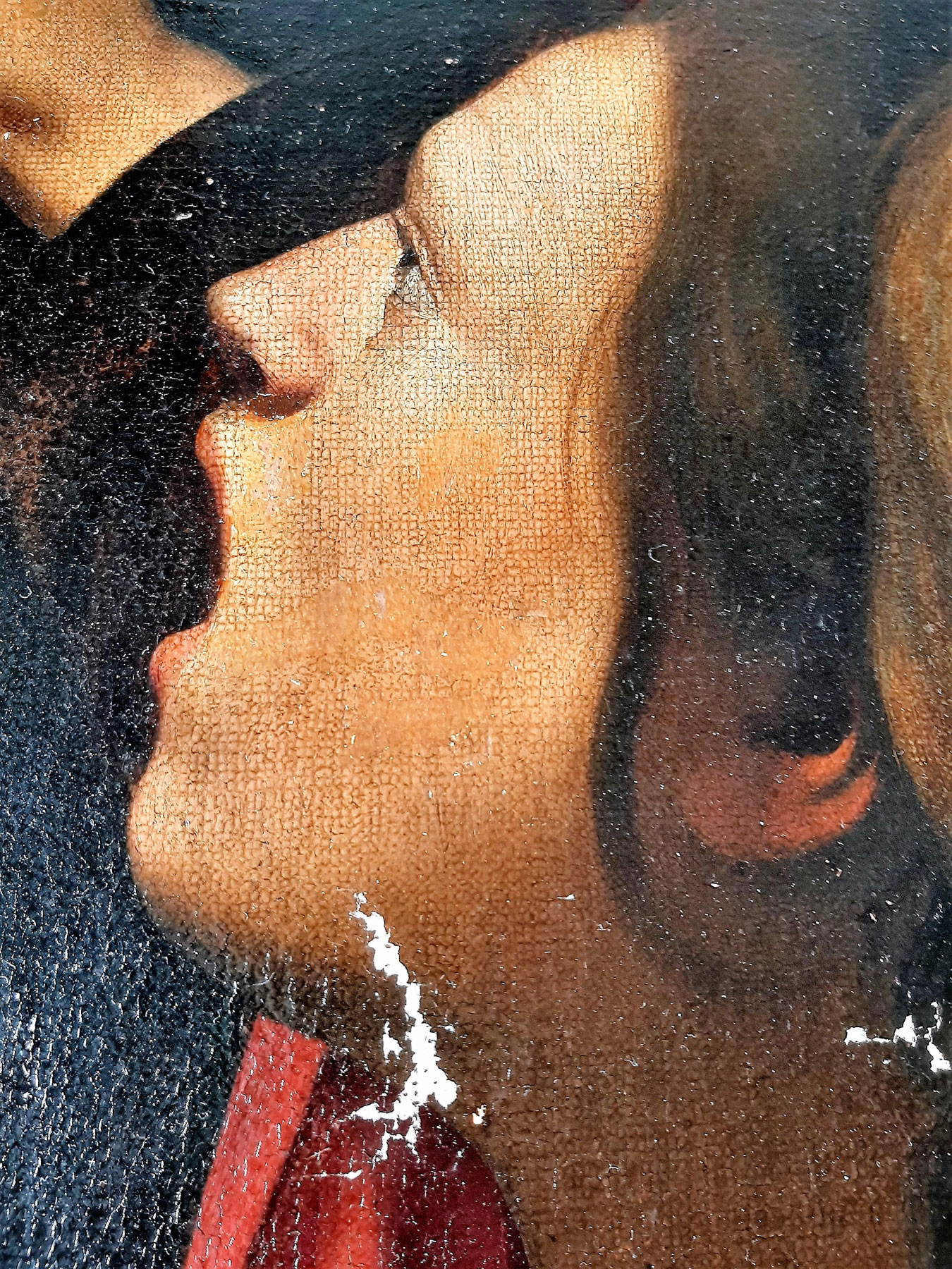 Da Caravaggio, Cattura di Cristo, dettaglio del dipinto durante il restauro (febbraio 2020)
 Da Caravaggio, Cattura di Cristo, dettaglio del dipinto durante il restauro (febbraio 2020)