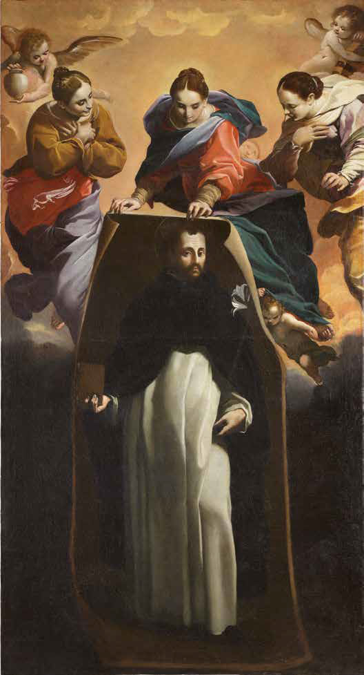 Carlo Bononi, Miracolo di Soriano (1621-1626; olio su tela, 270 x 143 cm; Ferrara, chiesa di San Domenico, cappella di san Tommaso d’Aquino. In deposito temporaneo presso il Palazzo Arcivescovile)
