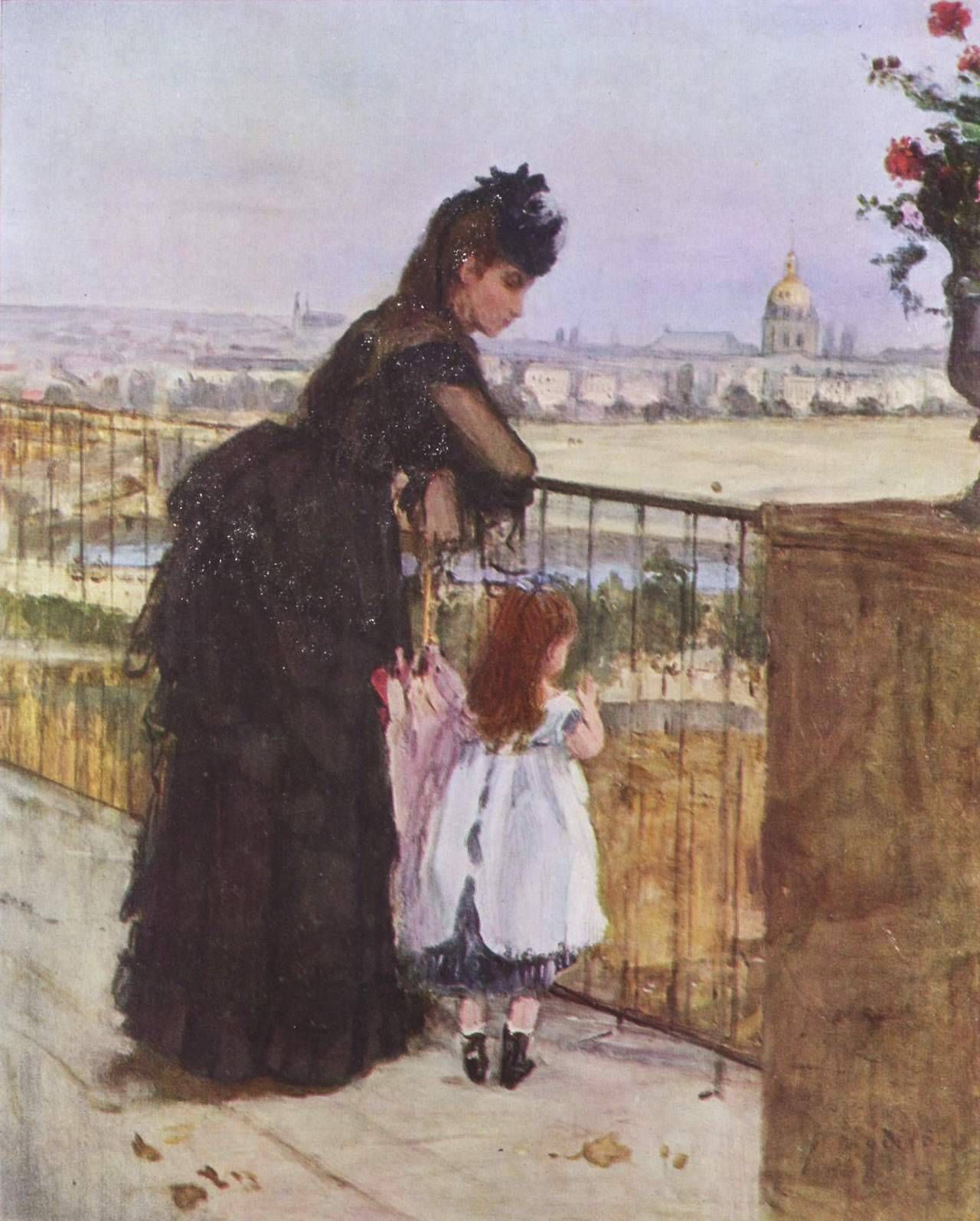 Bethe Morisot, Donna e bambina sul balcone (1872, olio su tela, 60 x 50 cm; collezione privata) Bethe Morisot, Donna e bambina sul balcone (1872, olio su tela, 60 x 50 cm; collezione privata)