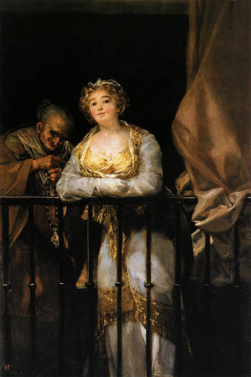 Francisco Goya, Maja e Celestina al balcone (1808 – 1812; olio su tela, 166 x 108 cm; Palma di Maiorca, Fundación Juan March) Francisco Goya, Maja e Celestina al balcone (1808 – 1812; olio su tela, 166 x 108 cm; Palma di Maiorca, Fundación Juan March)