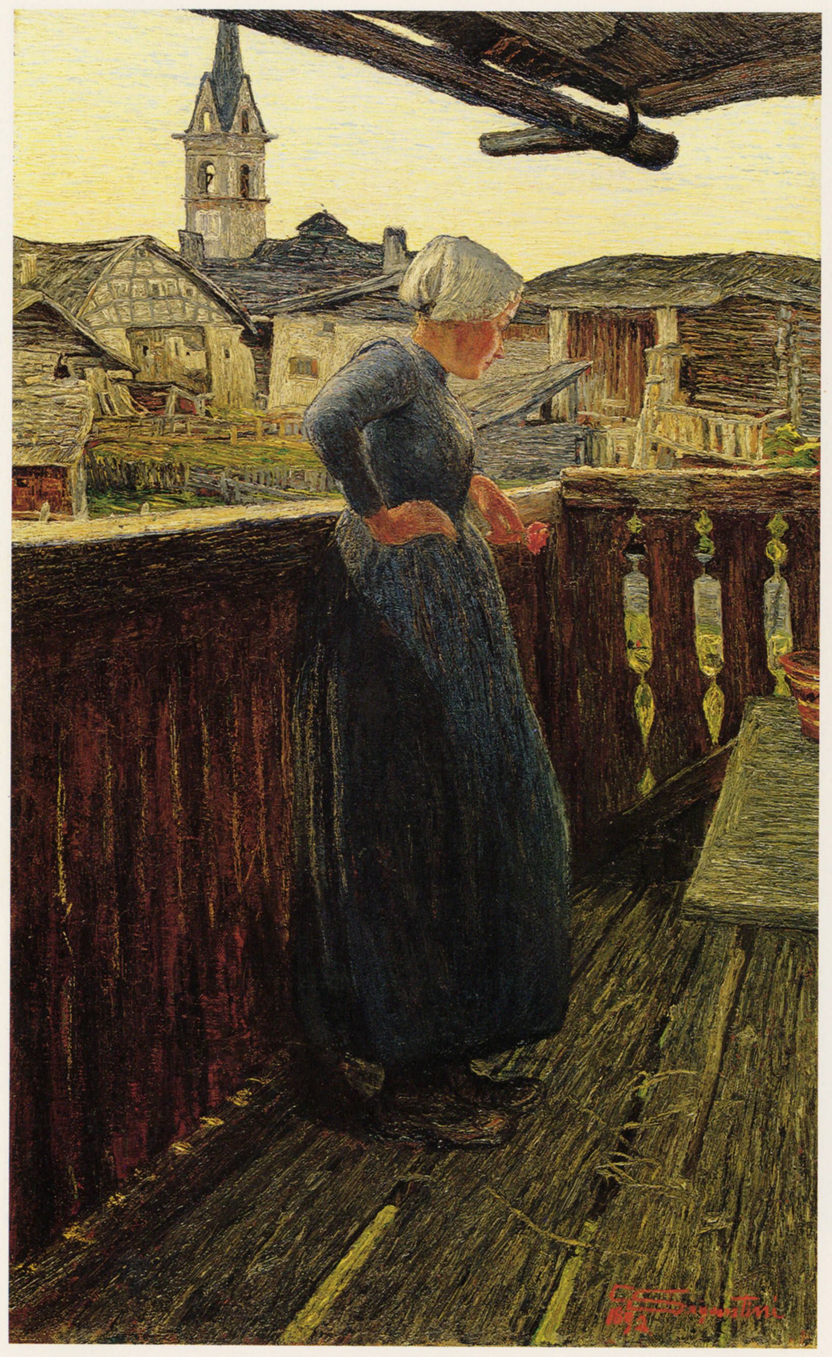 Giovanni Segantini, Al balcone (1893; olio su tela, 66 x 41,5 cm; Coira, Kunsthaus) Giovanni Segantini, Al balcone (1893; olio su tela, 66 x 41,5 cm; Coira, Kunsthaus)