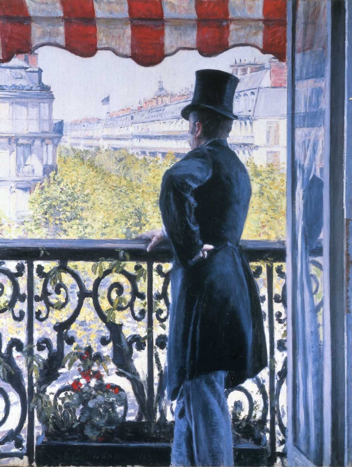 Gustave Caillebotte, L'uomo sul balcone. Boulevard Haussmann (1880 circa; olio su tela, 116,5 x 89,5 cm; collezione privata) Gustave Caillebotte, L'uomo sul balcone. Boulevard Haussmann (1880 circa; olio su tela, 116,5 x 89,5 cm; collezione privata)