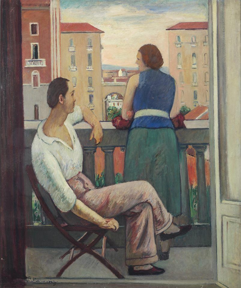 Piero Marussig, Figure al balcone (1920; olio su tela, 90 x 75 cm; collezione privata) Piero Marussig, Figure al balcone (1920; olio su tela, 90 x 75 cm; collezione privata)
