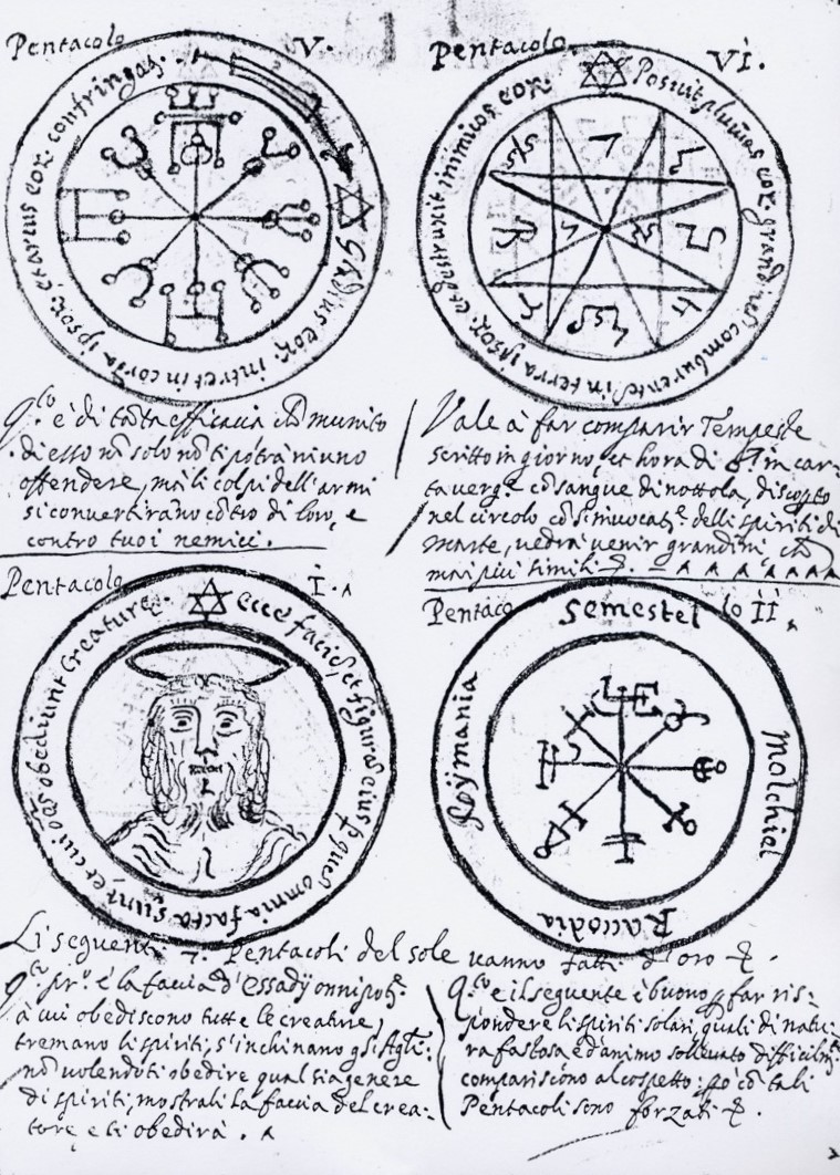 9. Archivio di Stato di Venezia, busta 95, processo contro fra’ Francesco Balbi: pentacoli e caratteri magici da una Clavicula Salomonis della prima metà del ‘600
