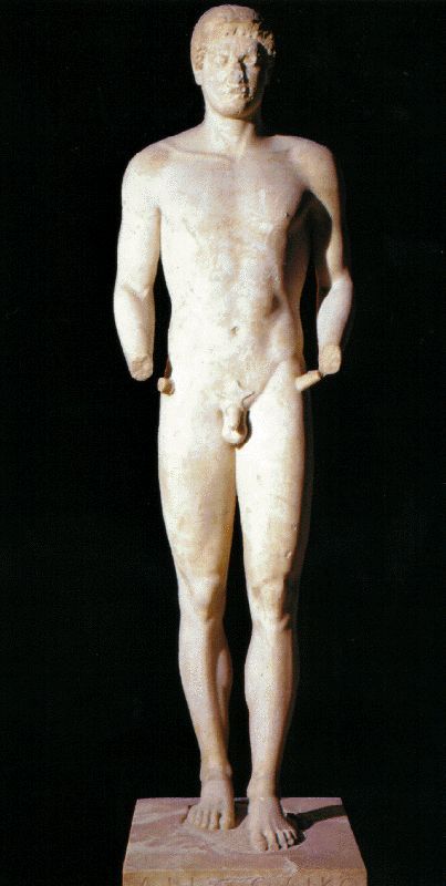 Arte greca, Kouros di Aristodico (510-500 a.C.; marmo di Paro; Atene, Museo Archeologico Nazionale)
