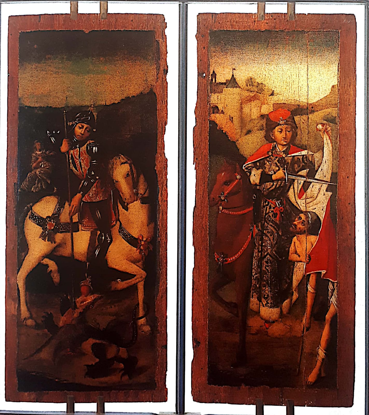 Ignoto fiammingheggiante, Sportelli di trittico con san Giorgio e con san Martino dona il mantello al povero (olio su tavola, 67 x 27 cm; Messina, Museo Regionale Interdisciplinare)
