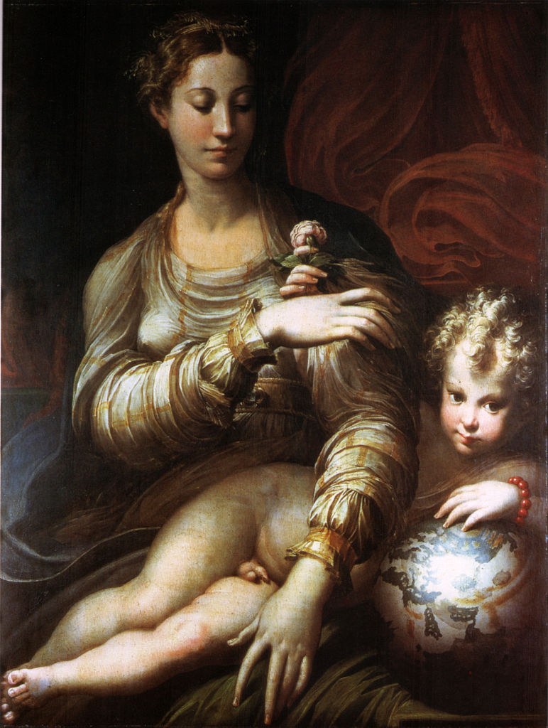 Parmigianino, Madonna della rosa (1530; olio su tavola, 109 x 88,5 cm; Dresda, Gemäldegalerie)
