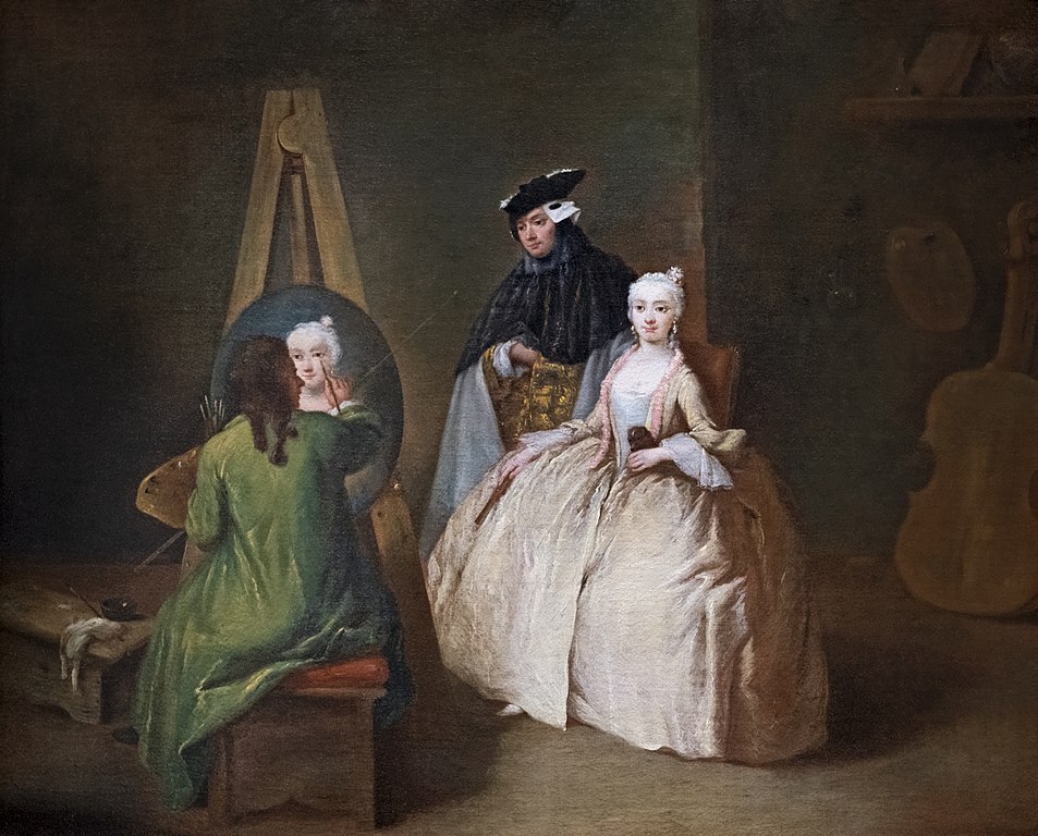 Pietro Longhi, Lo studio del pittore (1745 circa; olio su tela, 44 x 53 cm; Venezia, Ca' Rezzonico, Museo del Settecento Veneziano)
