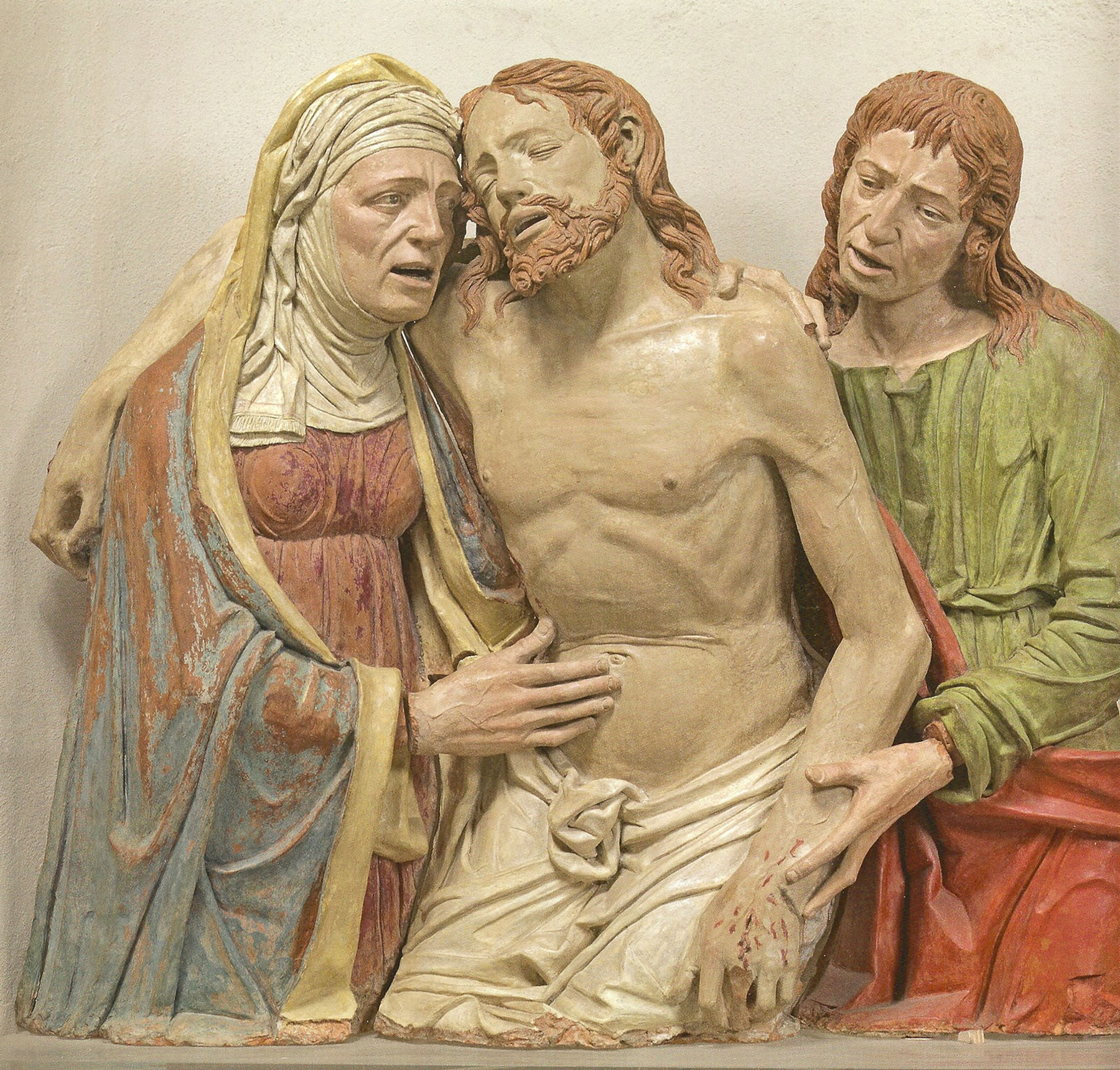 Andrea Briosco detto il Riccio, Cristo in pietà, sorretto dalla Madonna e da San Giovanni Battista (terracotta policroma, 90 x 110 x 18 cm; Due Carrare, Chiesa di Santo Stefano)
