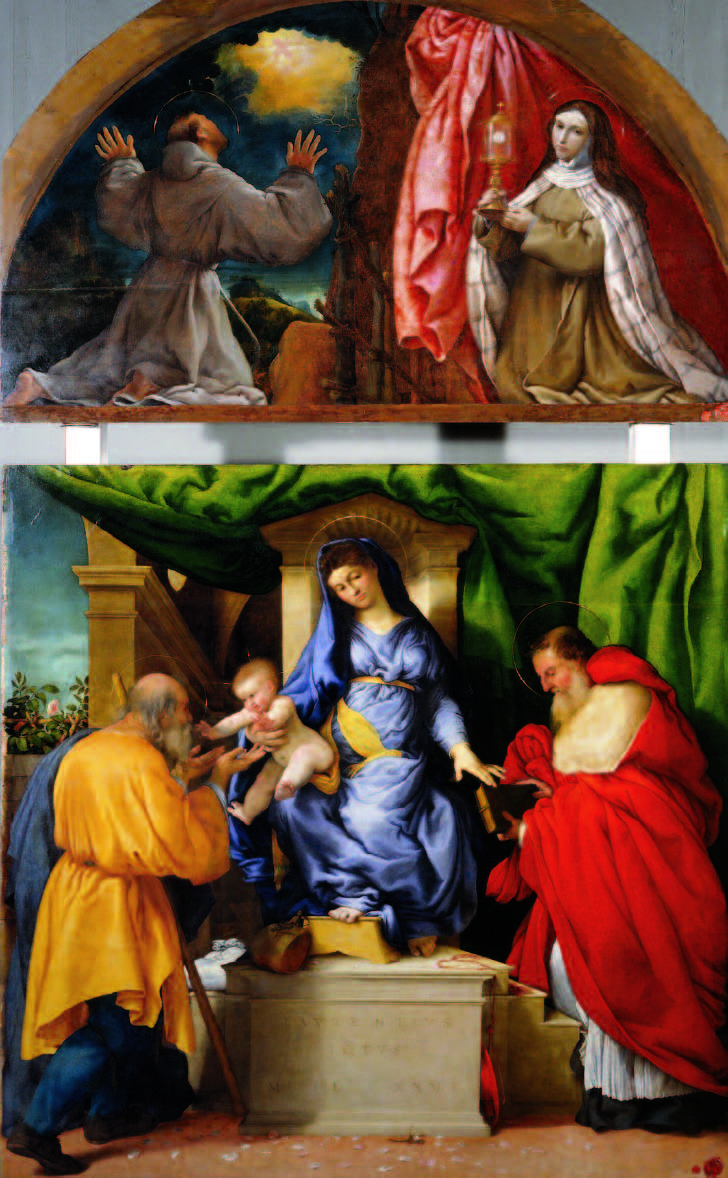 Lorenzo Lotto, Madonna delle Rose (1526; olio su tavola, 155 x 160 cm; Jesi, Pinacoteca Comunale, Palazzo Pianetti) e <a href=