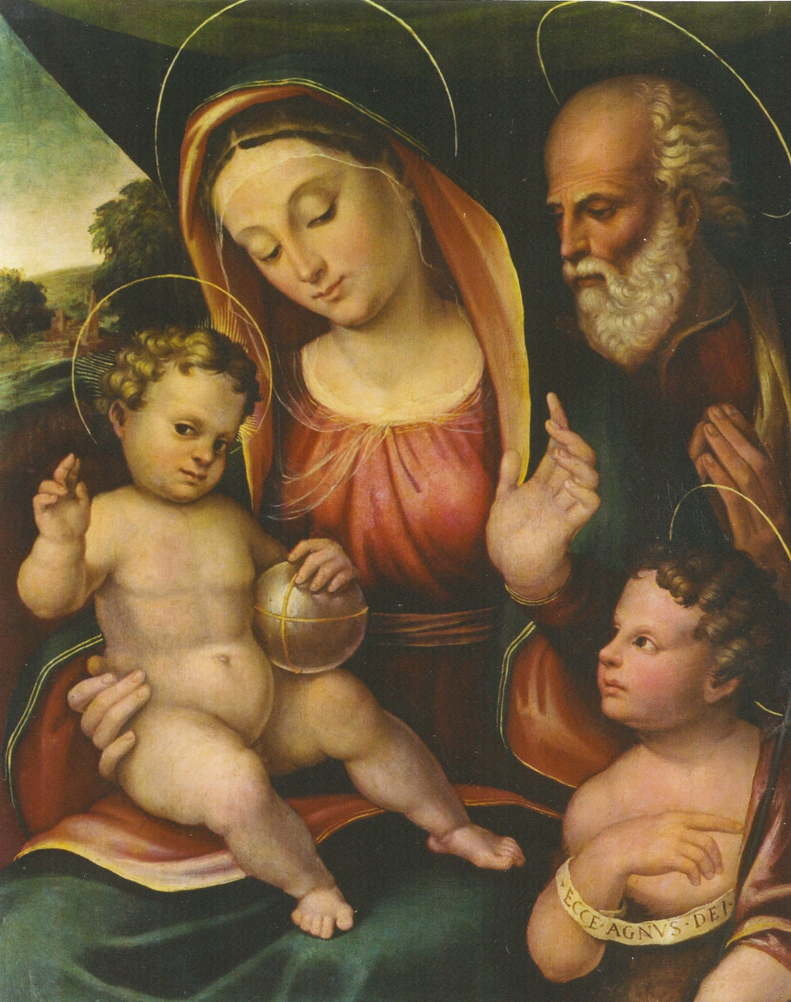Girolamo da Cotignola, Sacra Famiglia con San Giovannino (1520-1523; olio su tavola, 62 x 50 cm; Forlì, Pinacoteca Civica, Fondo Piancastelli)
 Girolamo da Cotignola, Sacra Famiglia con San Giovannino (1520-1523; olio su tavola, 62 x 50 cm; Forlì, Pinacoteca Civica, Fondo Piancastelli)